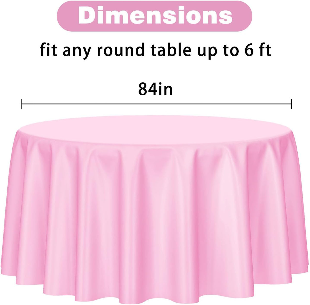 2 Pack Pink Round Disposable Plastic Tablecloths 84 inch