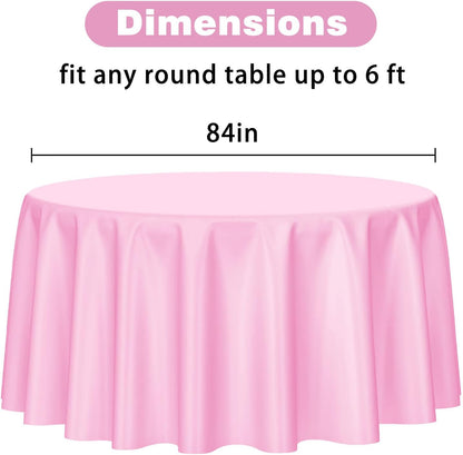 2 Pack Pink Round Disposable Plastic Tablecloths 84 inch
