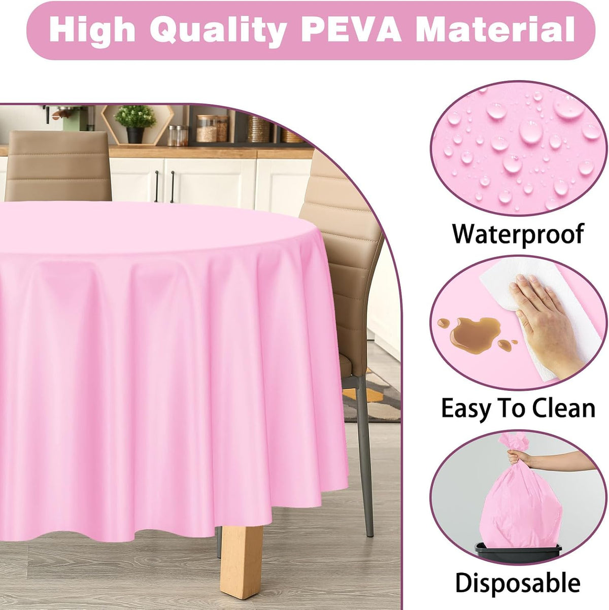 2 Pack Pink Round Disposable Plastic Tablecloths 84 inch