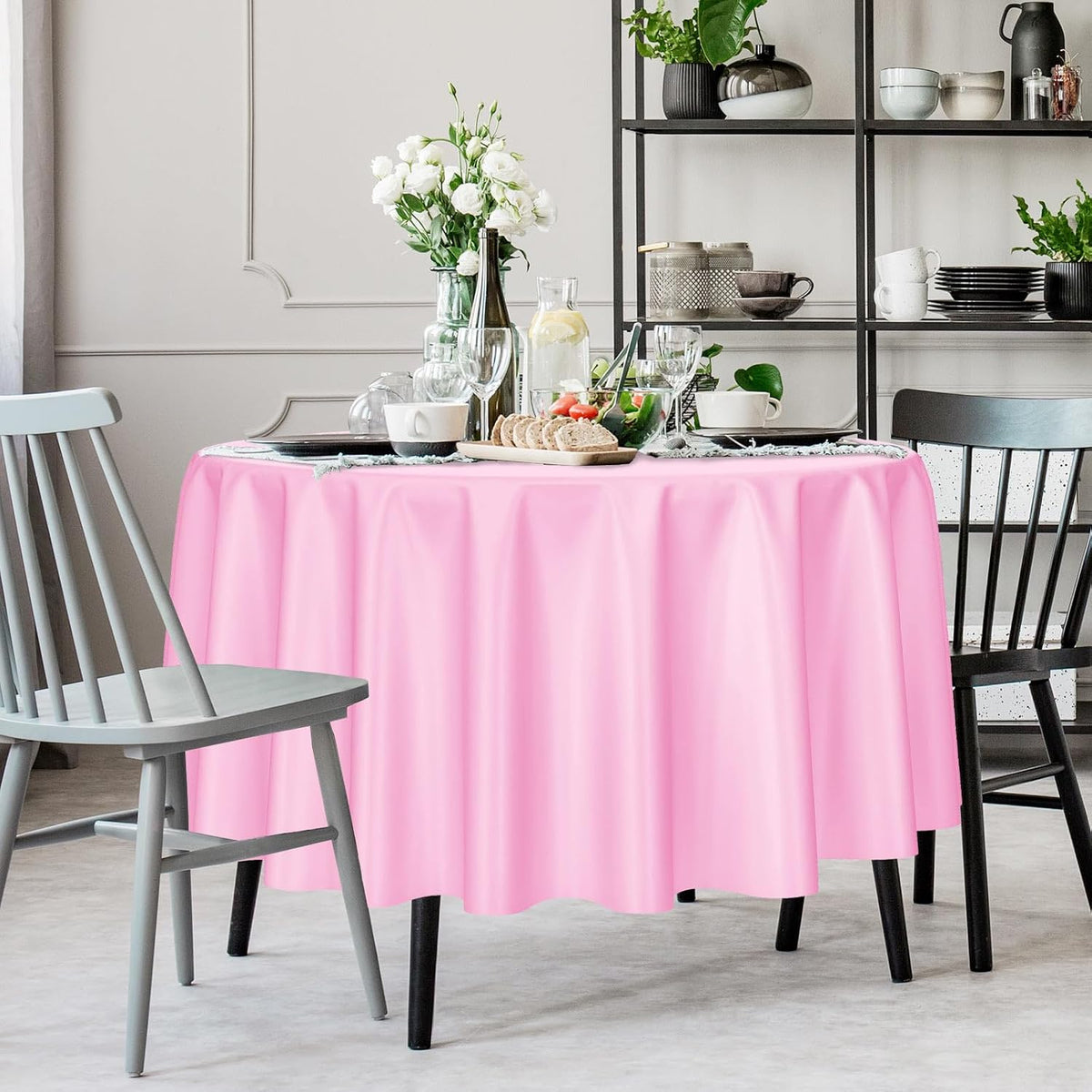 2 Pack Pink Round Disposable Plastic Tablecloths 84 inch