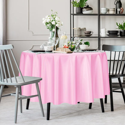 2 Pack Pink Round Disposable Plastic Tablecloths 84 inch