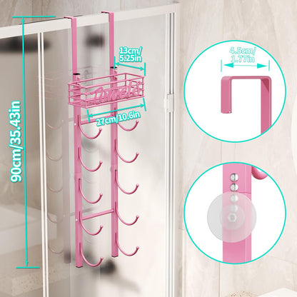 Towel Racks for Bathroom Storage - 6 Tier Over The Door & Wall Mount Rolled Towel Storage Organizer Holder with Metal Shelf Basket for Small Bathroom, Camper, Rv - Pink, Patented