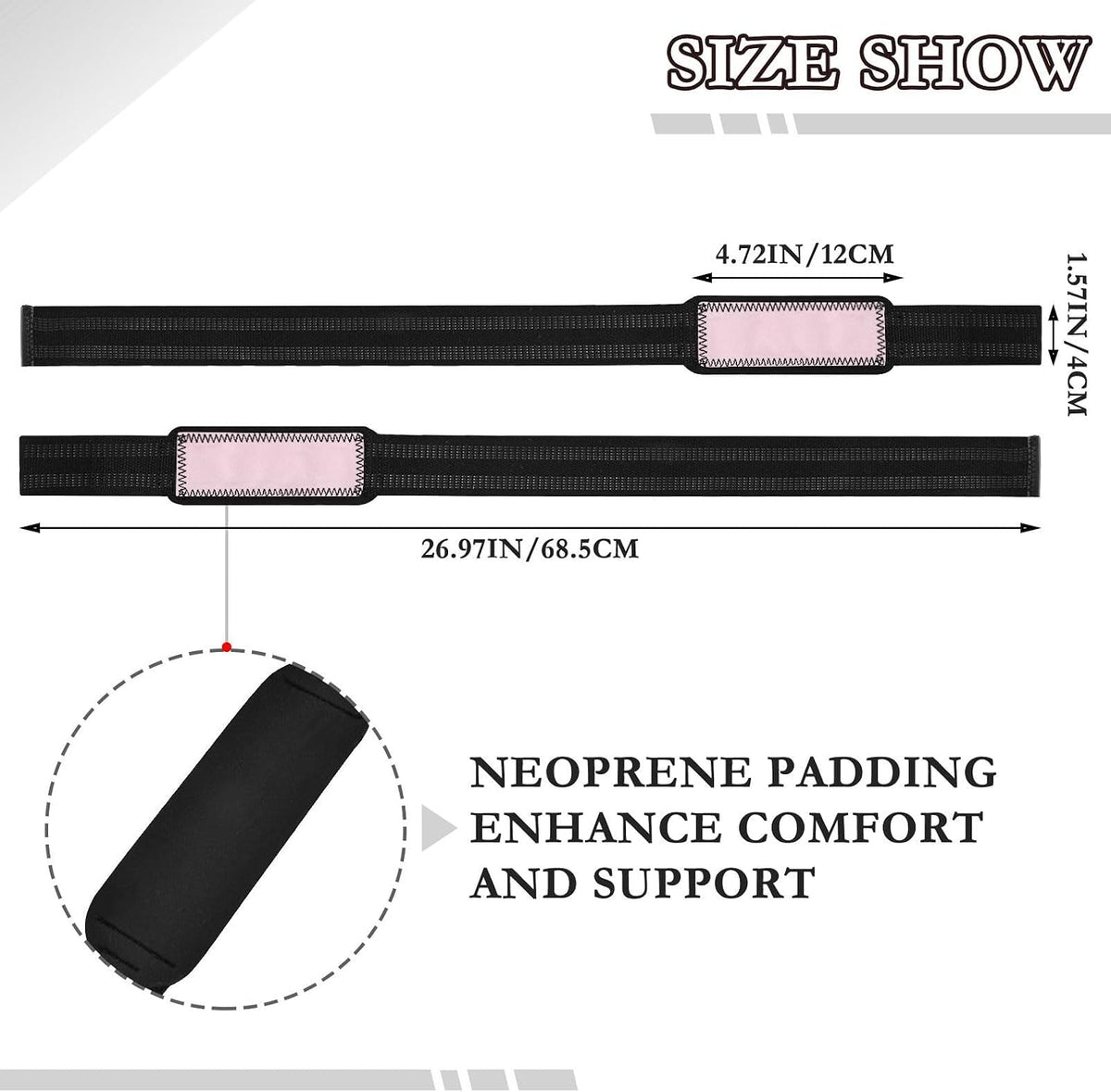 Coral Pink Neoprene Padded Lifting Strap, 26.9" Length, 1.5" Width, Grip Straps for Weight Lifting