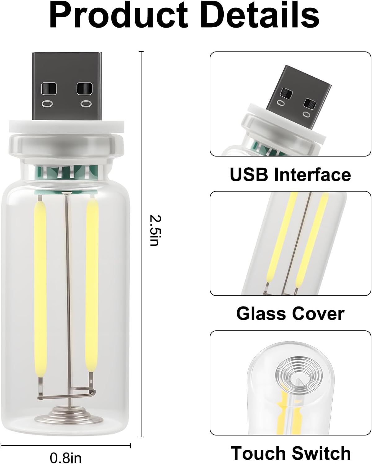 2 PCS Car USB Night Light Bulb, Touch Dimmable Car Interior Ambient Lights, Portable Mini USB Retro Glass Bottle Lamp Decorations for Vehicle, Bedroom, Hallway, Camping (Pink)