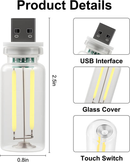 2 PCS Car USB Night Light Bulb, Touch Dimmable Car Interior Ambient Lights, Portable Mini USB Retro Glass Bottle Lamp Decorations for Vehicle, Bedroom, Hallway, Camping (Pink)