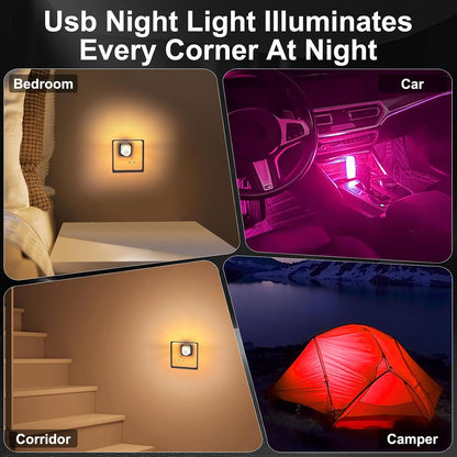 2 PCS Car USB Night Light Bulb, Touch Dimmable Car Interior Ambient Lights, Portable Mini USB Retro Glass Bottle Lamp Decorations for Vehicle, Bedroom, Hallway, Camping (Pink)