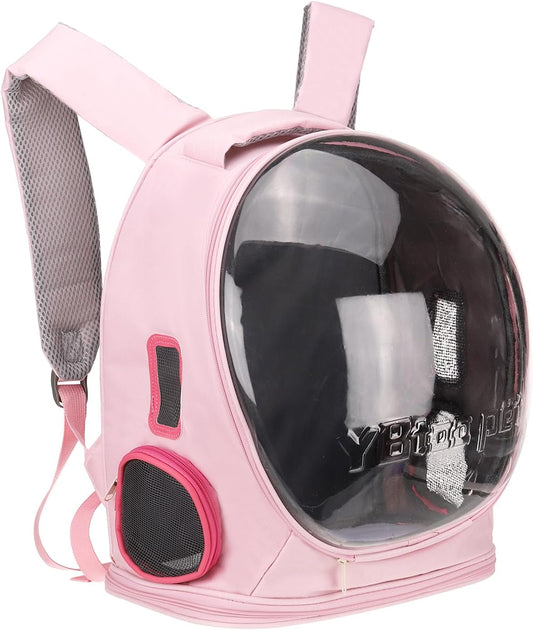 Pet Backpack Carrier, Portable and Ventilated, Oxford Cloth, Dog Cat Travel Bag with Transparent Cover 12.99", (Pink, 1 Pcs), Intended for Hiking/Camping/Traveling