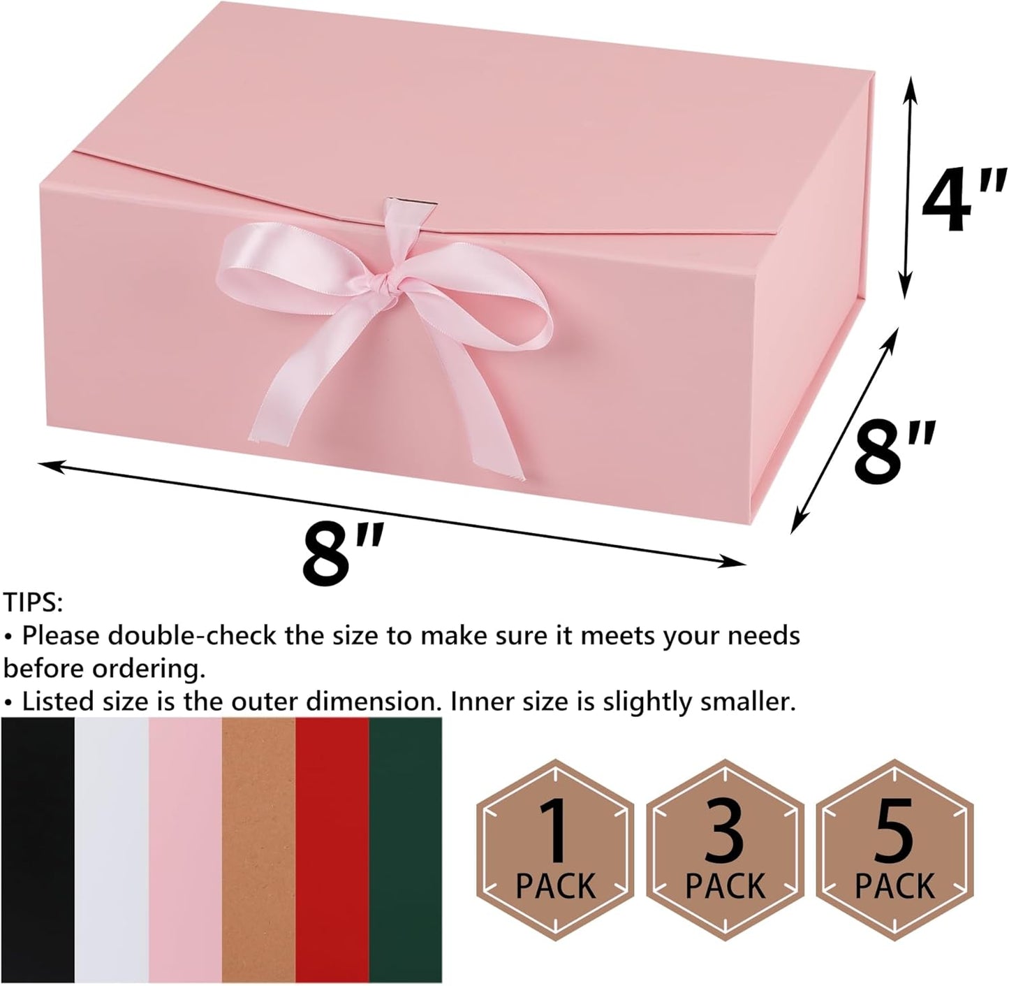 Gift Box,8x8x4 Gift Boxes with Lids for Presents,Pink Magnetic Gift Box for Wrapping,Birthday, Wedding, Bridesmaid Proposal, Christmas,Includes Ribbon,Card