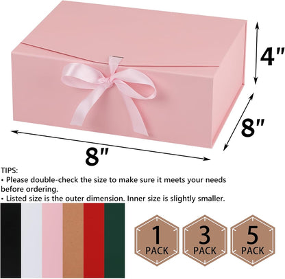 Gift Box,8x8x4 Gift Boxes with Lids for Presents,Pink Magnetic Gift Box for Wrapping,Birthday, Wedding, Bridesmaid Proposal, Christmas,Includes Ribbon,Card