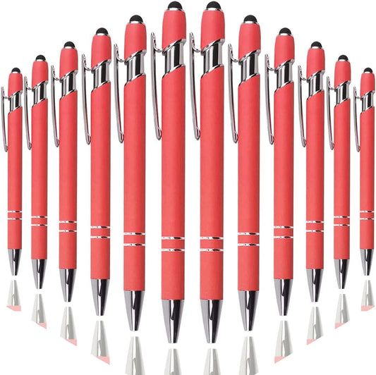 Ballpoint Pen with Stylus Tip, Soft Touch Click Metal Pen, 1.0mm Medium Point, Black Ink, 12 Count(Peach)