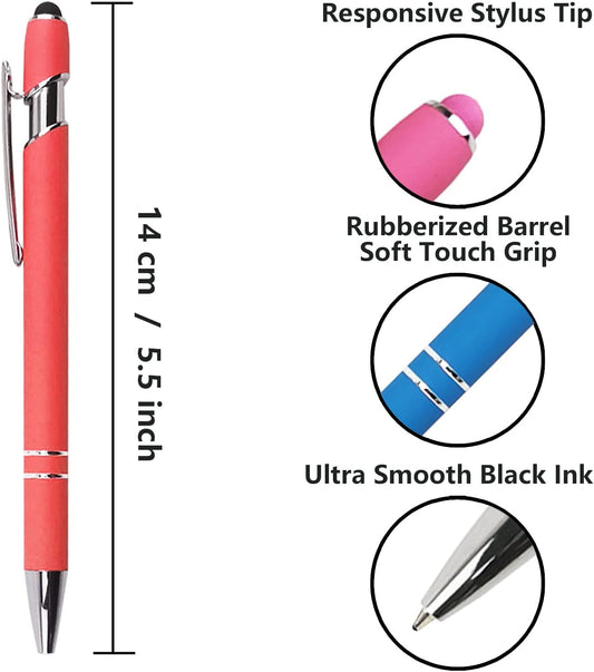 Ballpoint Pen with Stylus Tip, Soft Touch Click Metal Pen, 1.0mm Medium Point, Black Ink, 12 Count(Peach)