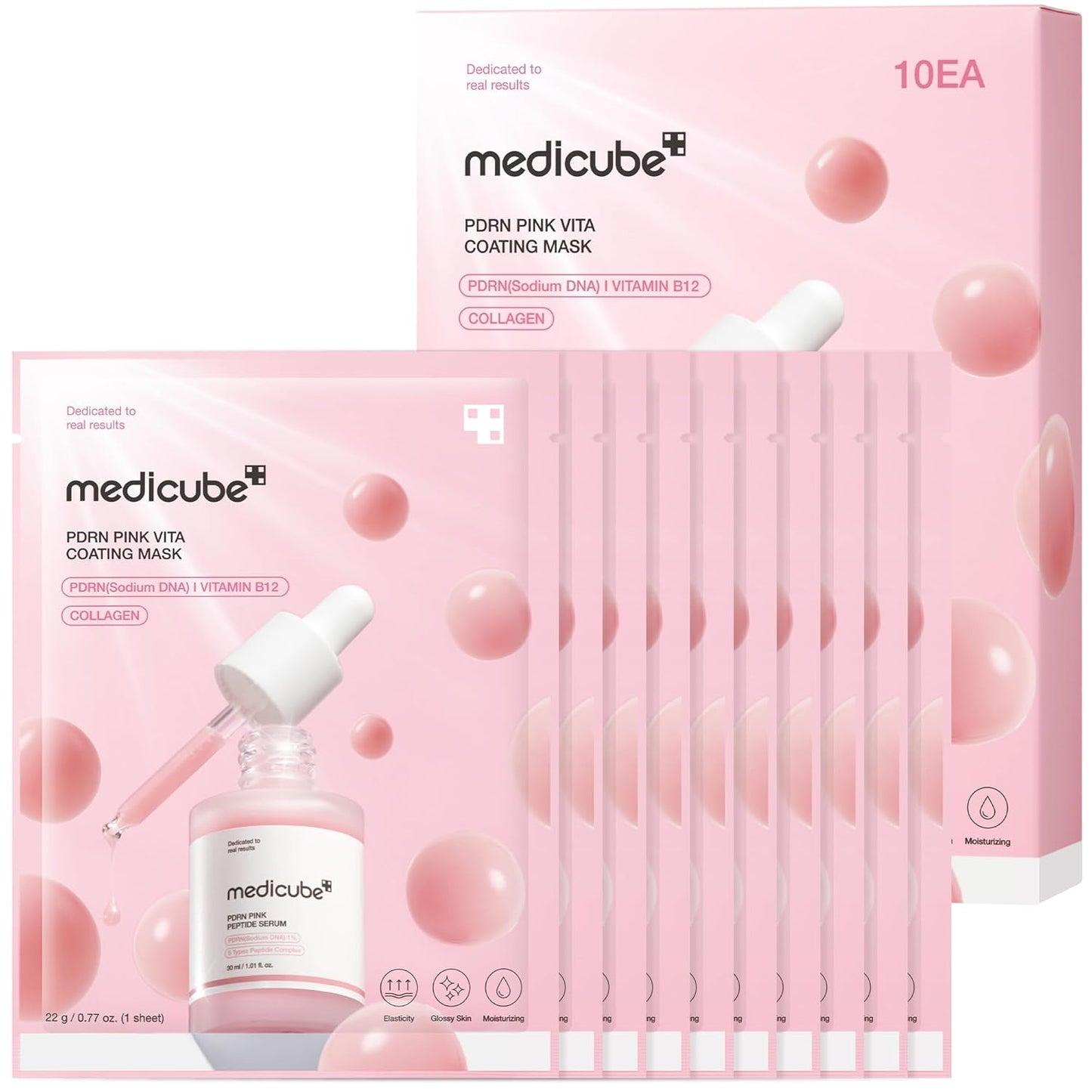 Salmon DNA PDRN Pink Vitamin Coated Sheet Mask 10EA | Sheet Mask for Hydration, Firming, and Balanced Skin | Luxurious At-Home Care | Korean Skin Care, 0.77oz (10ea)