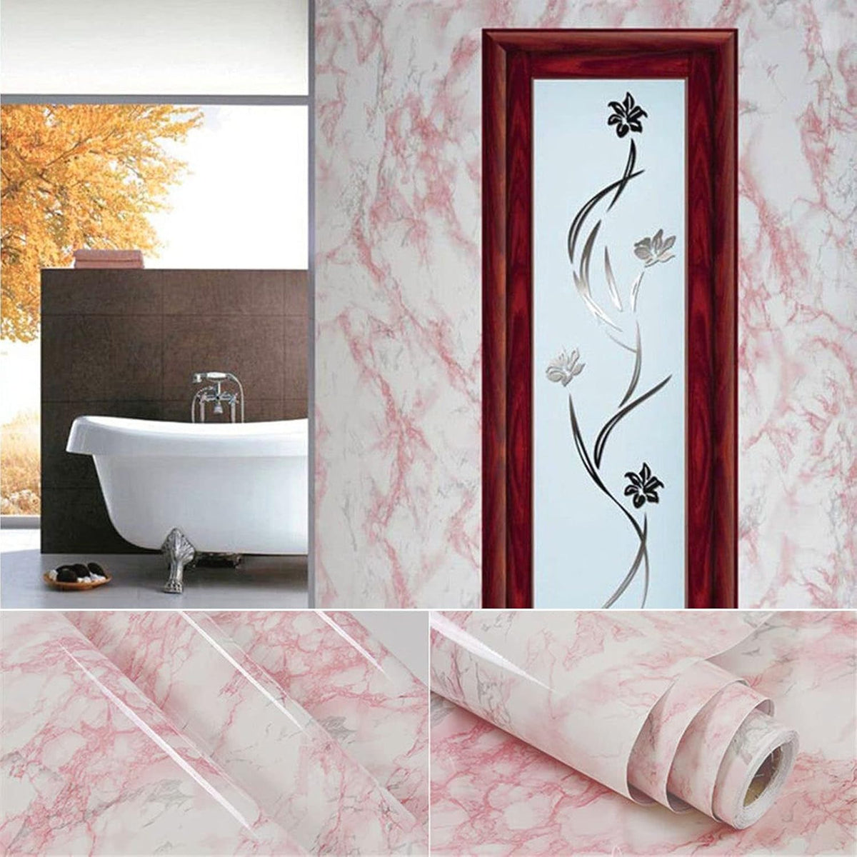 Marble Contact Paper Pink Peel and Stick Wallpaper for Kitchen Countertop
