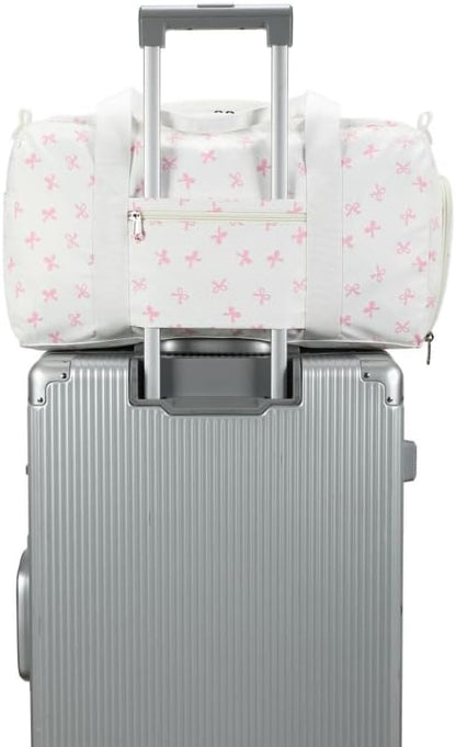 Duffle Bag for Girls Kids Gym Sports Women Workout Travel Bag Weekender with Shoe Compartment and Wet Pocket (Pink Bow)