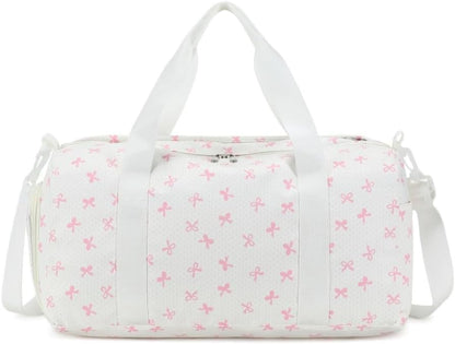 Duffle Bag for Girls Kids Gym Sports Women Workout Travel Bag Weekender with Shoe Compartment and Wet Pocket (Pink Bow)