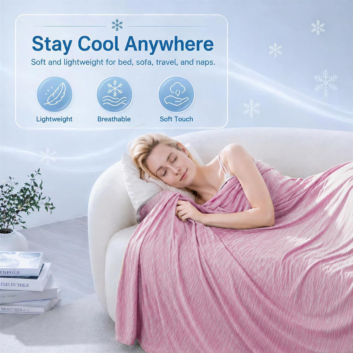 Cooling Blanket for Hot Sleepers - Lightweight Breathable Cool Cold Blanket - Keep Cool for Night Sweats, Soft Thin Ice Throw Blankets for Bed Couch Sofa, (Pink, 50"x70")