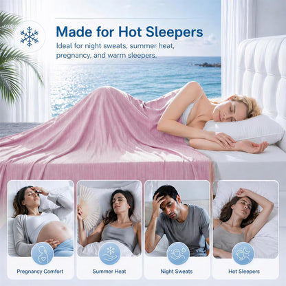 Cooling Blanket for Hot Sleepers - Lightweight Breathable Cool Cold Blanket - Keep Cool for Night Sweats, Soft Thin Ice Throw Blankets for Bed Couch Sofa, (Pink, 50"x70")