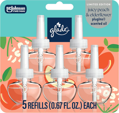 PlugIns Refills Air Freshener, Juicy Peach & Elderflower, Scented and Essential Oils for Home and Bathroom, 0.67 Fl Oz, 5 Count