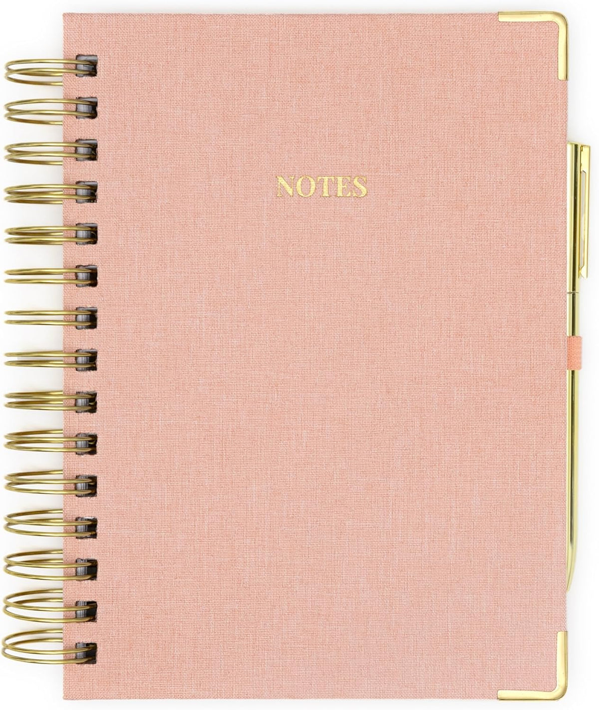 Lined Spiral Journal, Linen Hardcover Notebook with Matching Gold Gel Pen, 252 Pages, 8 in x 5 in - 100 GSM Premium Paper, Spiral Notebook for Home, Office, Notes & Gifts, (Pink)
