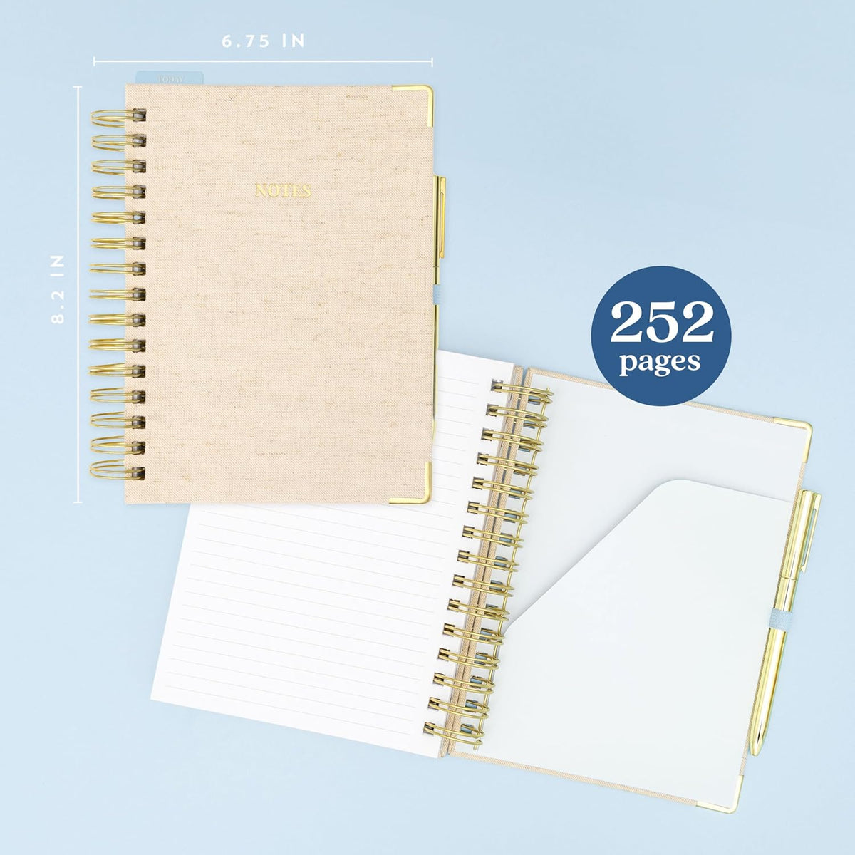 Lined Spiral Journal, Linen Hardcover Notebook with Matching Gold Gel Pen, 252 Pages, 8 in x 5 in - 100 GSM Premium Paper, Spiral Notebook for Home, Office, Notes & Gifts, (Pink)