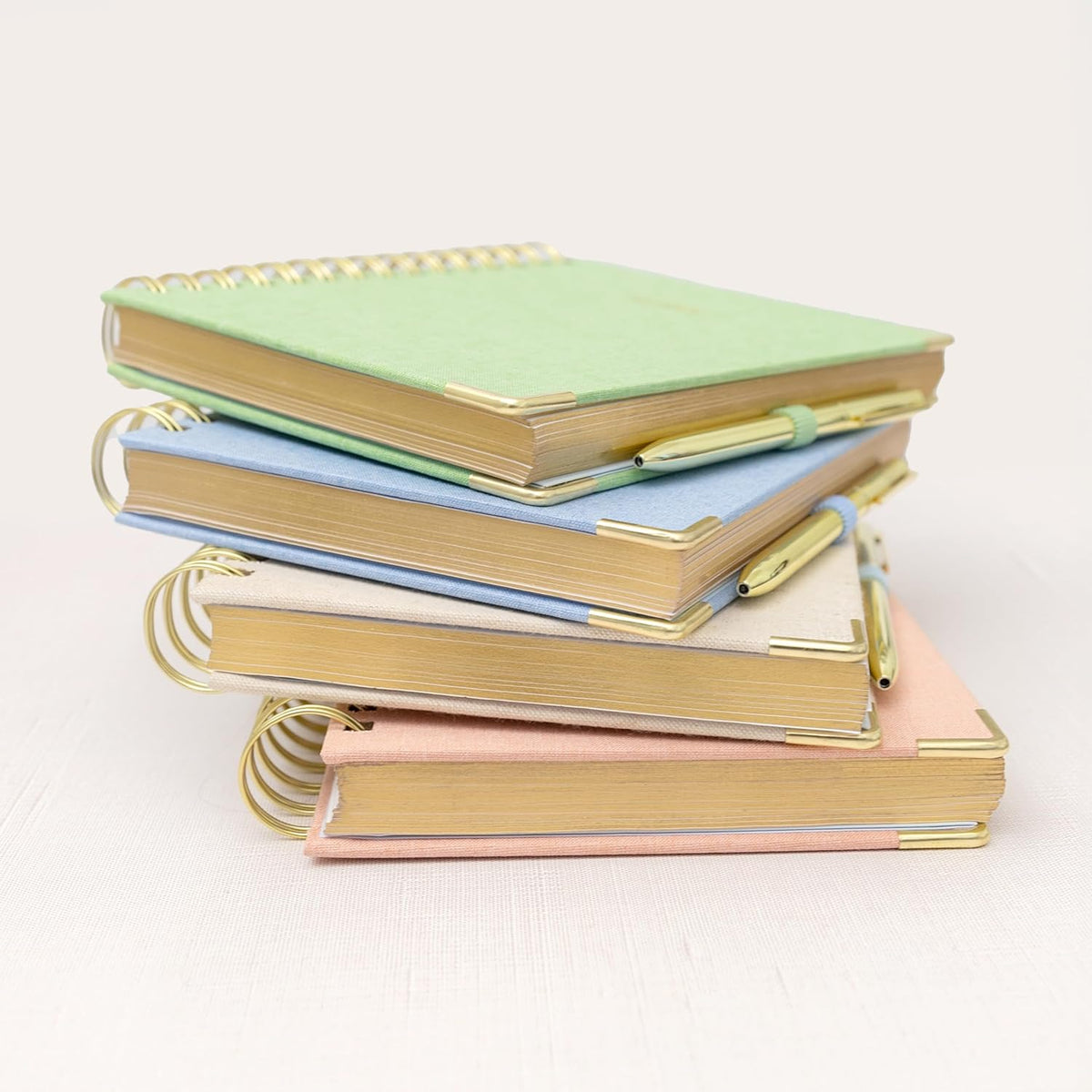 Lined Spiral Journal, Linen Hardcover Notebook with Matching Gold Gel Pen, 252 Pages, 8 in x 5 in - 100 GSM Premium Paper, Spiral Notebook for Home, Office, Notes & Gifts, (Pink)