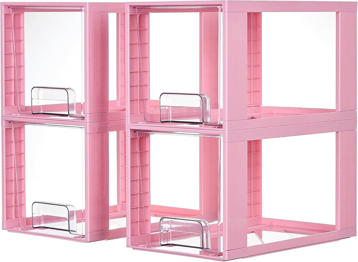 4 Pack Large Stackable Storage Drawers, Pink
