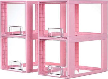 4 Pack Large Stackable Storage Drawers, Pink