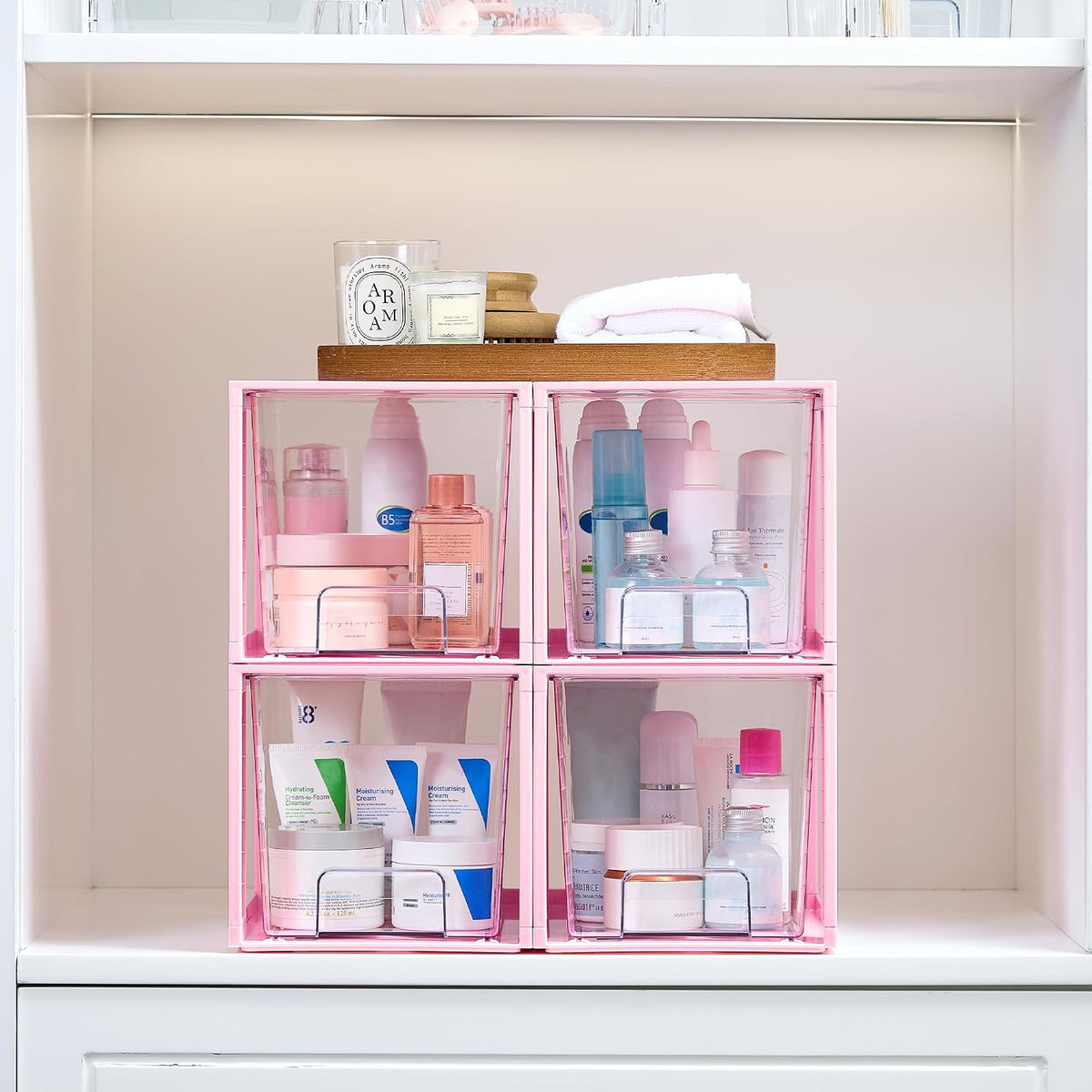 4 Pack Large Stackable Storage Drawers, Pink