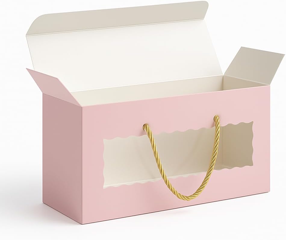 mudrit Hamper Gift Boxes with Handle 10 pack, Premium Packaging for Birthday, Party Favors, Weddings, Festive Gifting, Size - 13.5 x 6 x 3.25 inches (Pink)