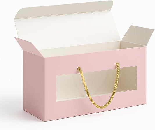 mudrit Hamper Gift Boxes with Handle 10 pack, Premium Packaging for Birthday, Party Favors, Weddings, Festive Gifting, Size - 13.5 x 6 x 3.25 inches (Pink)