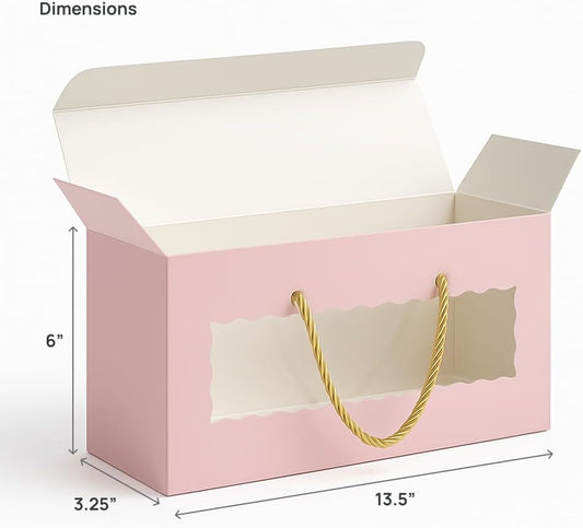 mudrit Hamper Gift Boxes with Handle 10 pack, Premium Packaging for Birthday, Party Favors, Weddings, Festive Gifting, Size - 13.5 x 6 x 3.25 inches (Pink)