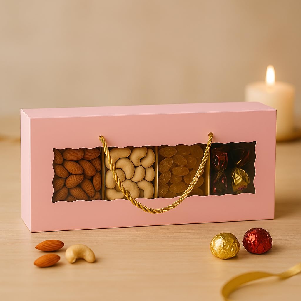 mudrit Hamper Gift Boxes with Handle 10 pack, Premium Packaging for Birthday, Party Favors, Weddings, Festive Gifting, Size - 13.5 x 6 x 3.25 inches (Pink)