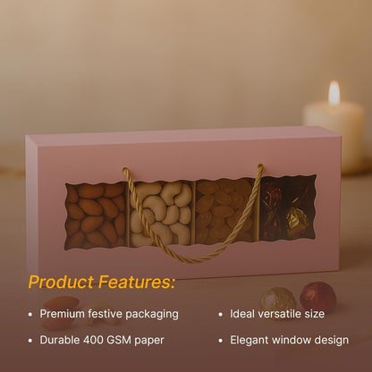 mudrit Hamper Gift Boxes with Handle 10 pack, Premium Packaging for Birthday, Party Favors, Weddings, Festive Gifting, Size - 13.5 x 6 x 3.25 inches (Pink)