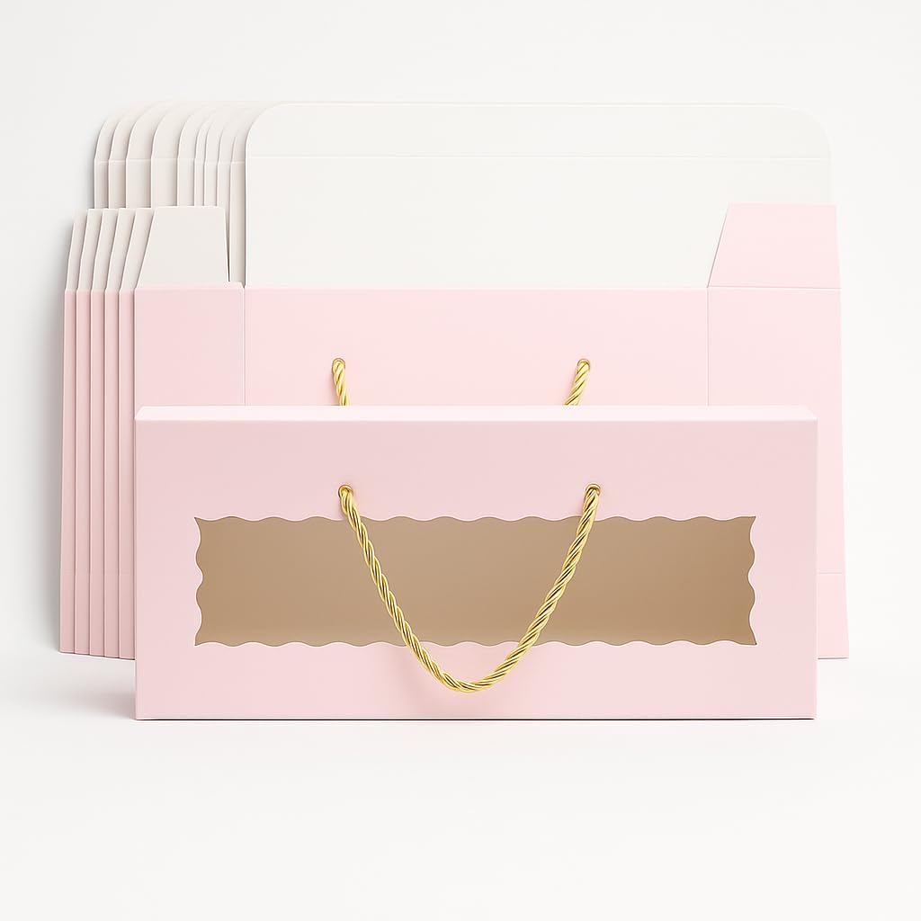 mudrit Hamper Gift Boxes with Handle 10 pack, Premium Packaging for Birthday, Party Favors, Weddings, Festive Gifting, Size - 13.5 x 6 x 3.25 inches (Pink)