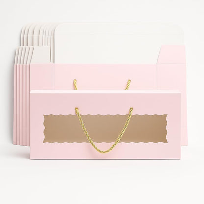 mudrit Hamper Gift Boxes with Handle 10 pack, Premium Packaging for Birthday, Party Favors, Weddings, Festive Gifting, Size - 13.5 x 6 x 3.25 inches (Pink)
