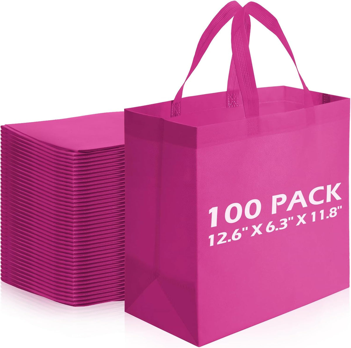 100 PCS Non Woven Tote Bags Bulk,Rose Pink