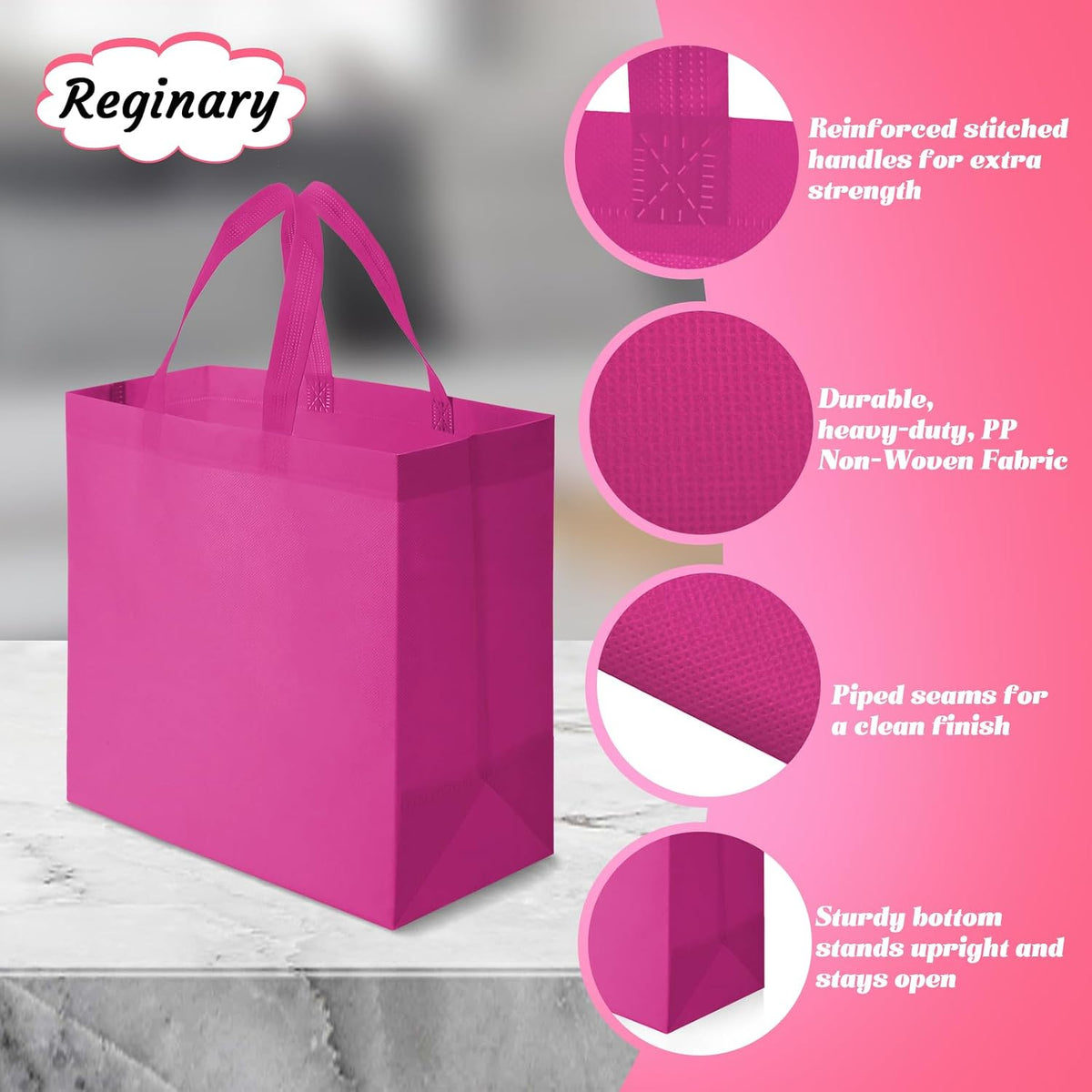 100 PCS Non Woven Tote Bags Bulk,Rose Pink