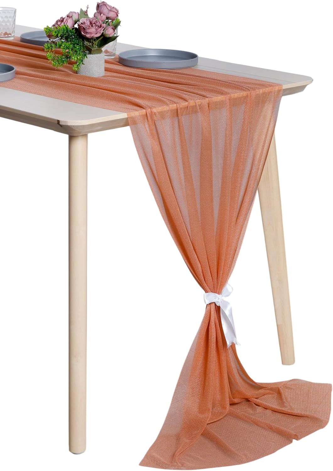 ® Pack of 10, 10ft Chiffon Table Runner 29 x 120 Inches, Sheer Wedding Runner Romantic Rustic Table Runner for Wedding Decoration, Birthday Party, Bridal Shower, Party Arch Décor - Coral Peach