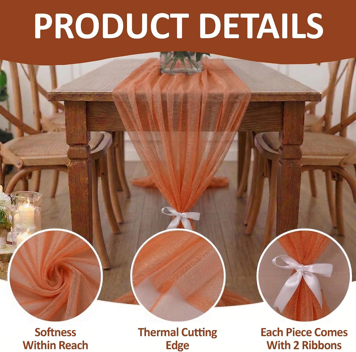 ® Pack of 10, 10ft Chiffon Table Runner 29 x 120 Inches, Sheer Wedding Runner Romantic Rustic Table Runner for Wedding Decoration, Birthday Party, Bridal Shower, Party Arch Décor - Coral Peach