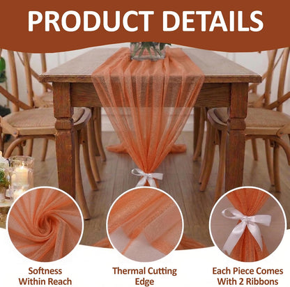 ® Pack of 10, 10ft Chiffon Table Runner 29 x 120 Inches, Sheer Wedding Runner Romantic Rustic Table Runner for Wedding Decoration, Birthday Party, Bridal Shower, Party Arch Décor - Coral Peach