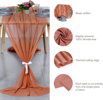 ® Pack of 10, 10ft Chiffon Table Runner 29 x 120 Inches, Sheer Wedding Runner Romantic Rustic Table Runner for Wedding Decoration, Birthday Party, Bridal Shower, Party Arch Décor - Coral Peach