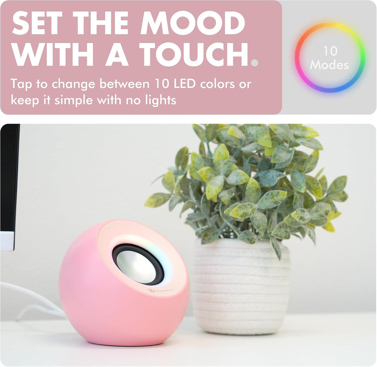 Pink Computer Speakers for Desktop PC with RGB Lighting, Bluetooth, USB, and AUX - Triple Mode Connection, Dual 2.25" Drivers for Work and Play, Bluetooth Desktop Speakers for PC - Pink