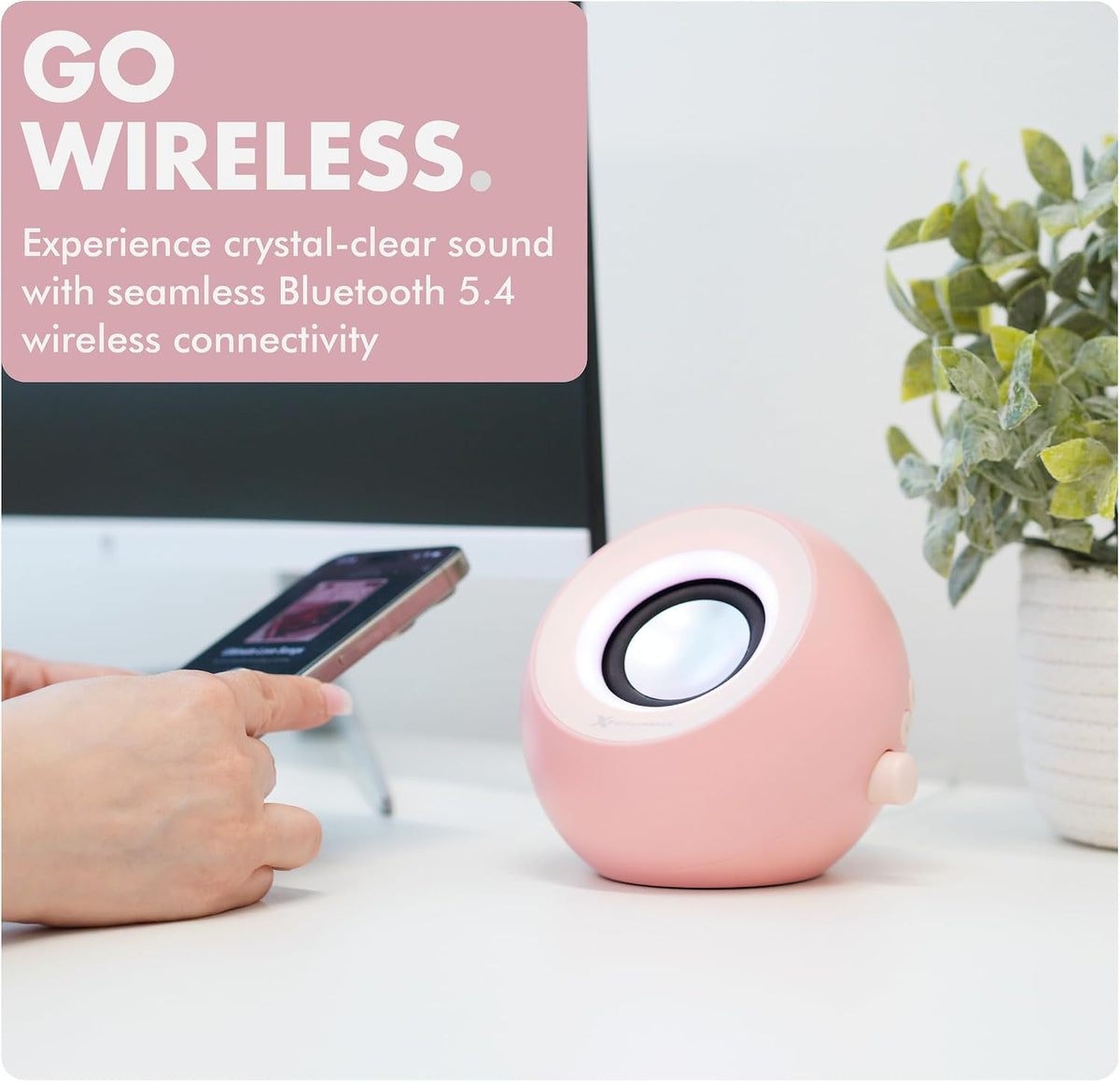 Pink Computer Speakers for Desktop PC with RGB Lighting, Bluetooth, USB, and AUX - Triple Mode Connection, Dual 2.25" Drivers for Work and Play, Bluetooth Desktop Speakers for PC - Pink