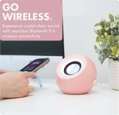 Pink Computer Speakers for Desktop PC with RGB Lighting, Bluetooth, USB, and AUX - Triple Mode Connection, Dual 2.25" Drivers for Work and Play, Bluetooth Desktop Speakers for PC - Pink