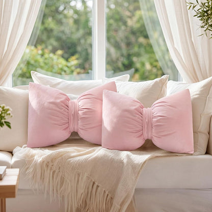 Pink 2 Pcs Coquette Bow Pillow Velvet Bow Decor