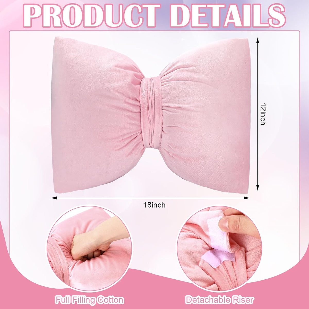 Pink 2 Pcs Coquette Bow Pillow Velvet Bow Decor