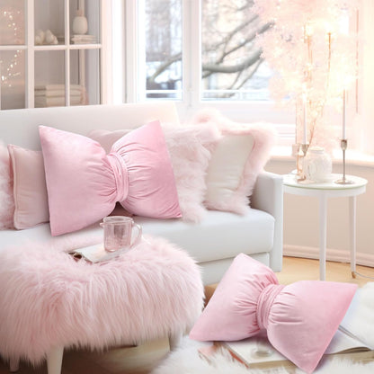 Pink 2 Pcs Coquette Bow Pillow Velvet Bow Decor