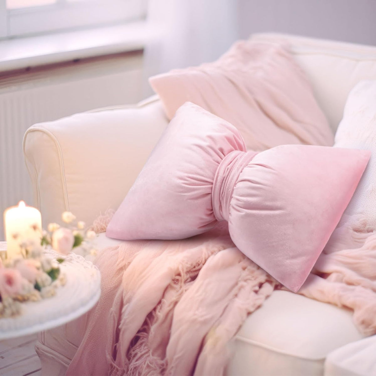 Pink 2 Pcs Coquette Bow Pillow Velvet Bow Decor