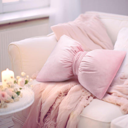 Pink 2 Pcs Coquette Bow Pillow Velvet Bow Decor