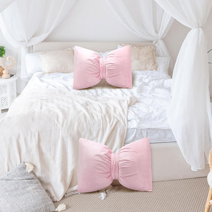 Pink 2 Pcs Coquette Bow Pillow Velvet Bow Decor